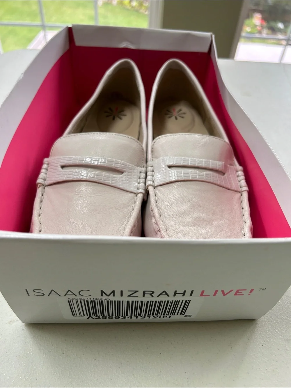 Isaac Mizrahi Cream Leather Croc-Accent Loafers